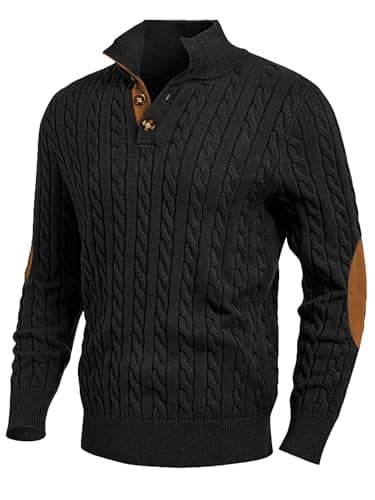JMIERR Men's Long Sleeve Cable Knit Pullover Sweater, S, Black