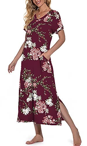 PrinStory Nightgowns for Women Long Nightshirt Short Sleeve House Dress