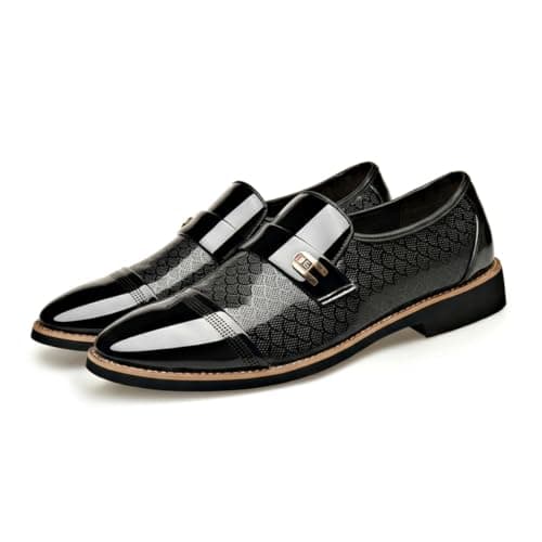 Men's Classic Business Dress Shoes, Oxford Work Formal Shoes, Patent Leather Slip-On Loafers Wedding Dress Shoes (26 Style Black, Numeric_8)