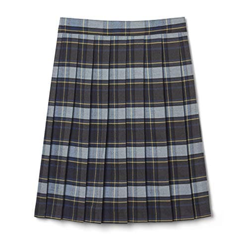 French Toast Girls' Adjustable Waist Mid Length Plaid Pleated Skirt, Blue & Gold Plaid, 6