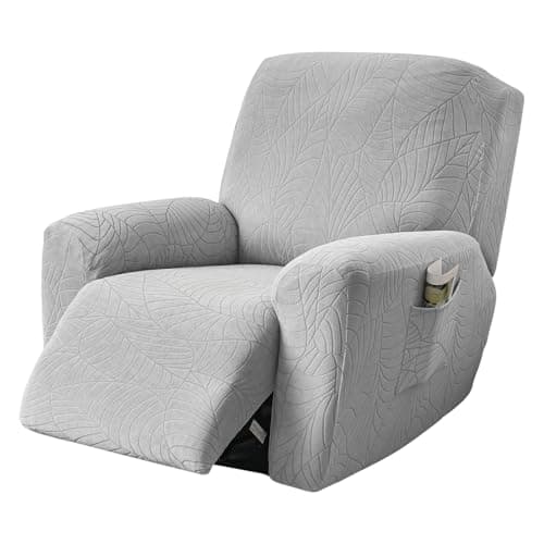 FUANGUI Recliner Chair Cover 4-Pieces Lazyboy Cover for Recliner Chair with Storage Pockets Furniture Protector for Living Room, Jacquard Sofa Slipcover for Kids, Pets, Dog and Cat, F