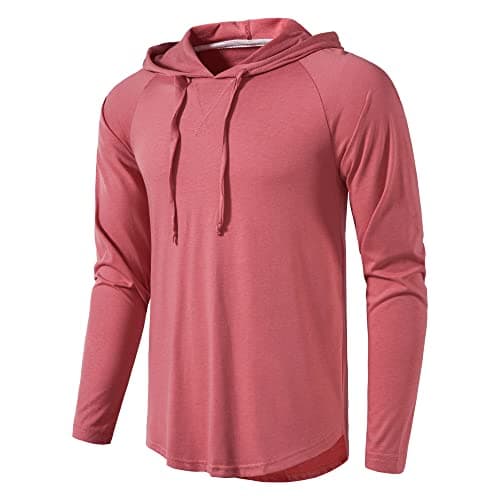 MUSE FATH Men's Pullover Hoodies Casual Solid Color Sports Outwear Sweatshirts-Pink-L