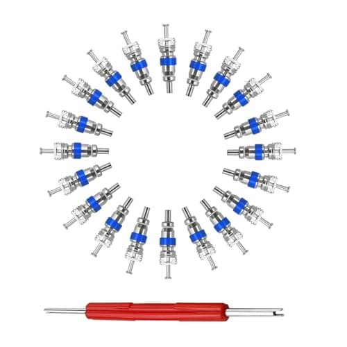 Valve Core Kit Fit for R410 R32 R22 Refrigerant with Remover Tool, High Pressure Valve Stem Core with PTFE Seal, Universal Replacement Part for HVAC, Refrigeration Systems, Faucets, Tires (50 PCS)