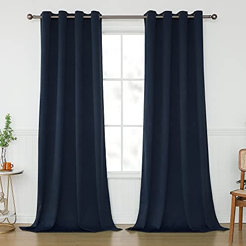 KEQIAOSUOCAI Navy Blackout Curtains 120 Inches Long for Living Room - Room Darkening Thermal Insulated Grommet Extra Long Curtains Drapes for Bedroom, 2 Panels, Navy Blue, 52W x 120L