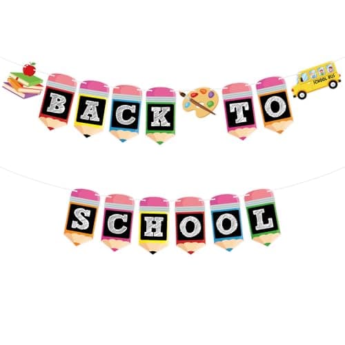 2 PCS Welcome Back to School Pencil Banner Decorations, 9.8Ft No DIY First Day of School Sign Garland for Kindergarten Preschool Classroom Party Decor