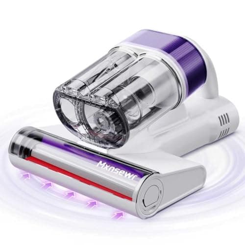 Mxnsewr Mattress Vacuum Cleaner, Ultrasonic Bed Vacuum Cleaner with 18Kpa Strong Suction, 150°F Heat & 253.7nm UV-C Light, Intelligent Dual Cup, One-Click Dust Removal for Bed, Sofa, Carpet, White