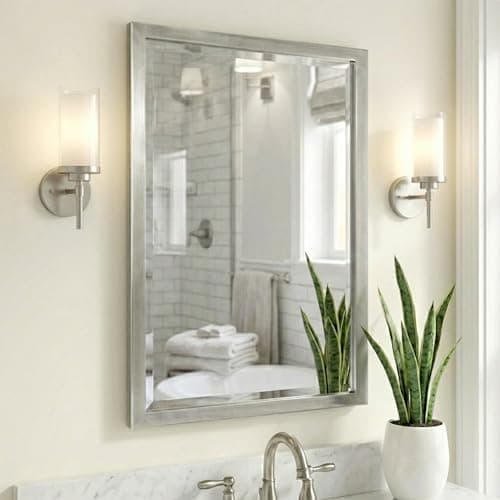Head West Brushed Nickel Bathroom Vanity Mirror, Beveled Stainless Steel Decorative Mirror for Wall Decor, Metal Rectangle Bathroom Mirrors for Over Sink, Bedroom, Living Room Entryway Hallway 24"x30"