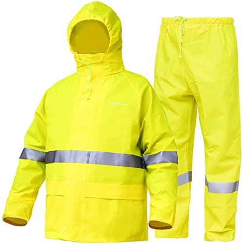 Rain Gear, High Visibility Rain suit for Men, Construction Jackets Waterproof (XXL, Yellow)