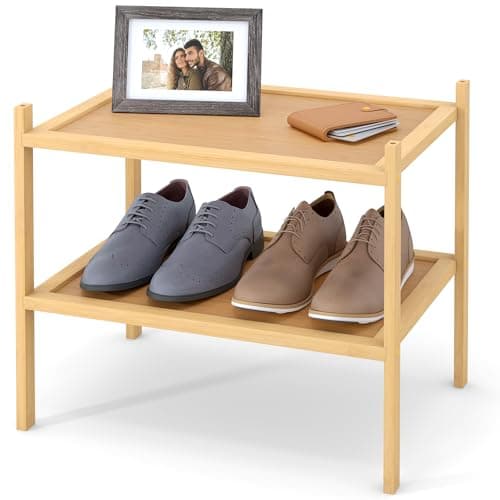 Smiry Bamboo Small Shoe Rack, 2 Tier Shoe Organizer for Closet, Natural