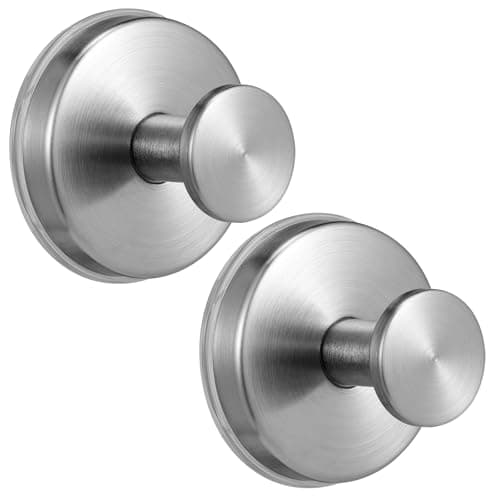 Fenas Large Suction Cup Hooks, Heavy Duty 15lb Holds Towel & Robe, No-Drill Shower Bathroom Hooks for Tile Wall Glass Mirror, Mounts on Smooth Non-Porous Surfaces (2 Pack, Brushed Nickel)