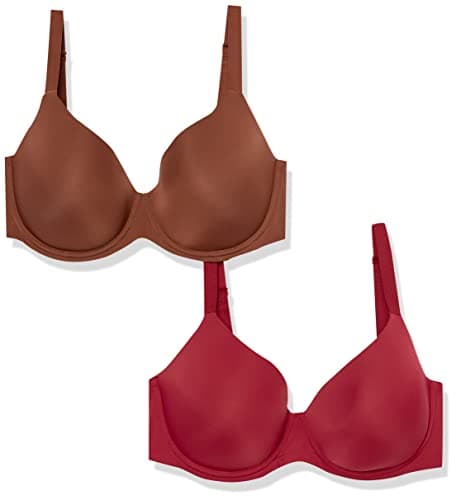 Amazon Essentials Women's Full Coverage Microfiber Underwire Bra, Lightly Padded, Supportive, Cushioned, Pack of 2, Chocolate/Red, (34) C