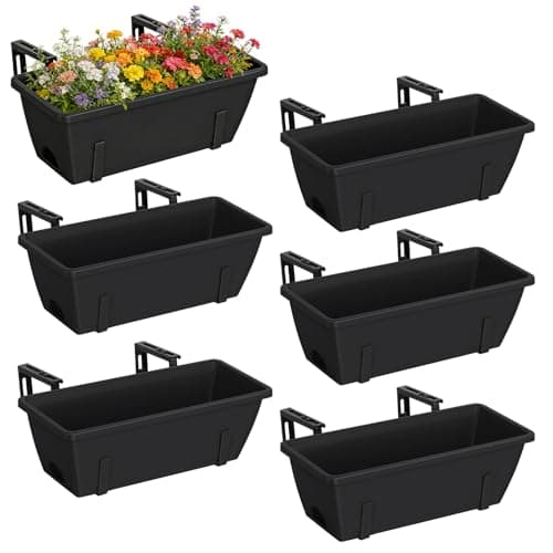 CADUKE 6 PCS Railing Planter Boxes, Black Planter Boxes with Bracket