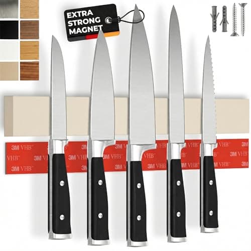 CUCINO Magnetic Knife Holder for wall, 16" no drilling required, includes self-adhesive tape, extra strong for holding knives – Awarded magnet strip – Beige Rubber