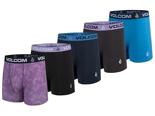 Volcom Mens Boxer Briefs 5 Pack Poly Spandex Performance Boxer Briefs Underwear (Purple/Black/Navy/Black/Blue, Medium)