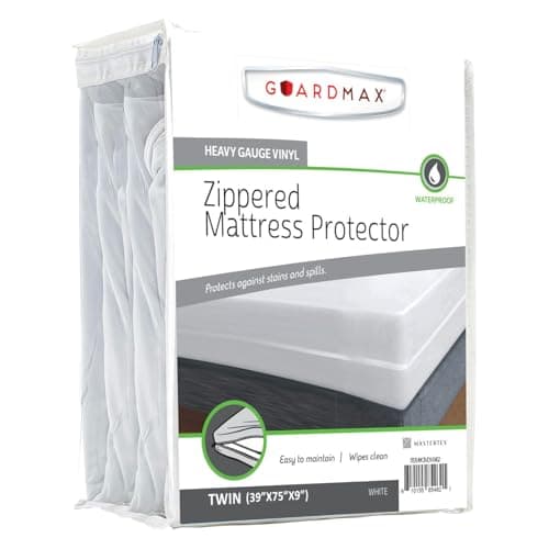 Guardmax Heavy Duty Vinyl Twin Zippered Mattress Encasement - Waterproof & Breathable Mattress Protector - Comfortable, Soft, and Noiseless Zippered Bedding - Dust Mite Proof (39 x 75 x 9)