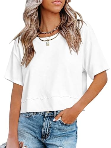 UNCLECAT Womens Short Sleeve Cropped T Shirts Trendy Tops Casual Basic Tees