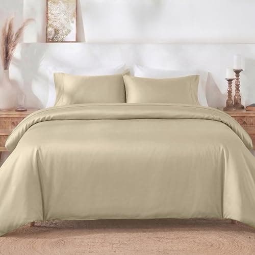 California Design Den 3 Pc King Duvet Cover Set - Winner Good Housekeeping Best Bedding Awards 2025, 400 Thread Count Sateen, 100% Cotton King Size Duvet Cover, Soft & Durable - Beige (Golden Tone)