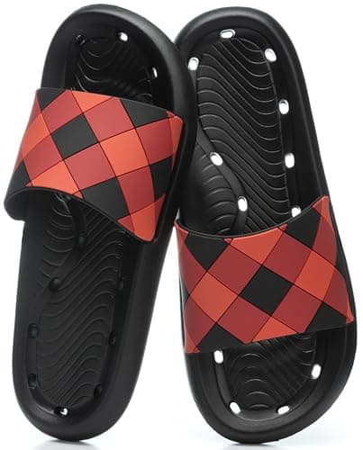 GOEWY Mens Bathroom Shower Shoes Checkered Sandals Non-Slip House Slippers