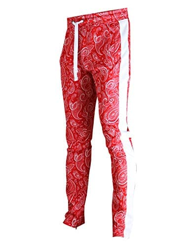 SCREENSHOT Men's Premium Sport Casual Running Workout PRINT Track Pants P11092-Red-Large