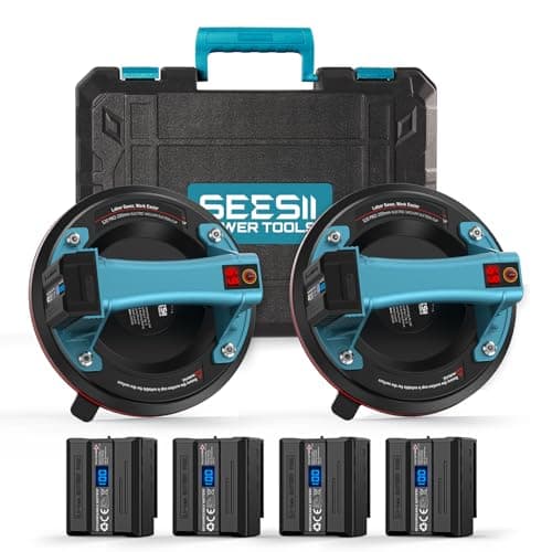 SEESII Electric Suction Cups for Glass, 600 LBS Max Load, 8" Heavy Duty Tile Suction Cups Lifter with 4X 2400mAh Batteries, Auto Start Pump, Display, for Lifting Large Glass, Tile, Granite, Metal