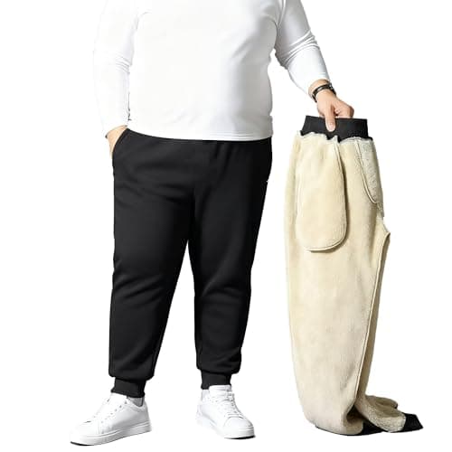 wulanhada Men's Fleece Sherpa Lined Sweatpants Big and Tall Winter Warm Pants Athletic Running Jogger with Pockets
