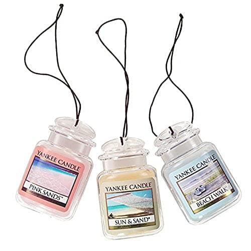 Yankee Candle Hanging Car Jar Ultimate 3-Pack Air Fresheners Neutralizes Odors Up to 30 Days Includes: Beach Walk Pink Sands and Sun and Sand (Pack of 3)