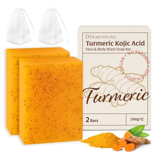 Turmeric Kojic Acid Soap – Hand-made Soap, Cold Process, Dark Spot Remover for Face & Body, Skin Brightening, Even Tone, By Vitamin C, Retinol, Vitamin E, Shea Butter & Hyaluronic Acid – 2 Bars
