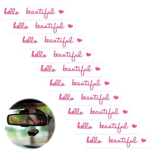 10 x Hello Beautiful Pink Car Mirror Decals Pink Rear View Mirror Accessories Vanity Mirrors Stickers Car Window Decal Cute Cars Accessories for Women