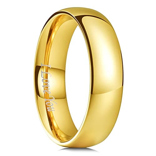 King Will BASIC 6mm Wedding Ring for Men Women Stainless Steel Wedding Band Laser I Love You Gold Plated High Polished Dome Style Ring 13
