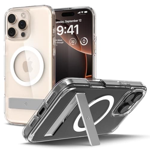 Spigen Ultra Hybrid S MagFit Designed for iPhone 16 Pro Case [Kickstand] [Anti Yellowing], Compatible with MagSafe - Crystal Clear