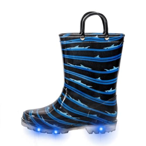 FUNCOO PLUS Kids Light Up Rain Boots for Boys, Shark, Toddler Size 5