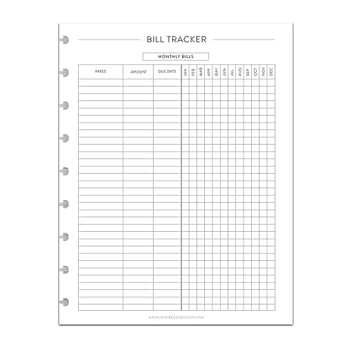 BetterNote BILL TRACKER Inserts 9-Disc Planner Money Finance Budget MEDIUM