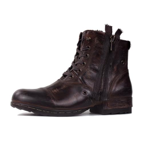 OSSTONE Moto Boots for Men Fashion Zipper-up Leather Chukka Boots Casual Shoes 5008-8, Retro Brown, US10.5