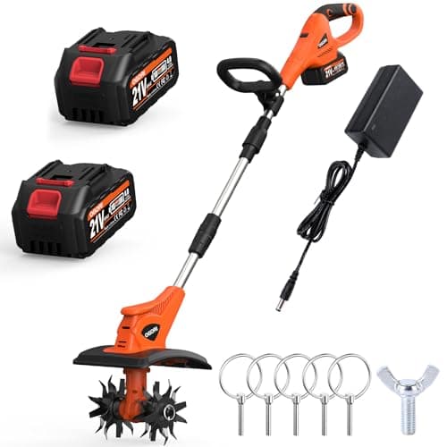 OGORI Cordless Electric Garden Tiller, Mini Cultivator with 2 x 4.0Ah Batteries, 9" x 6.3" Tilling Area Portable Power Rototiller for Garden, Soil Cultivation and Weed Removal