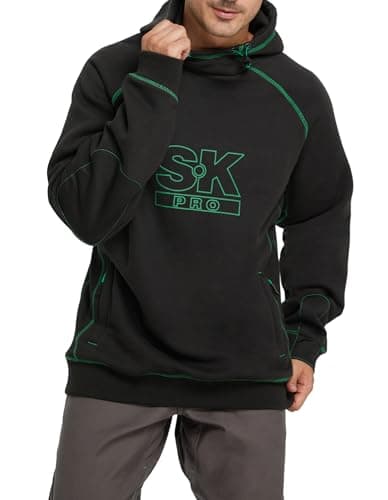 SKPRO Men's Hoodie Black Oversized Sweatshirts, Fleece Lined Hoodies Pullover, Loose Fit Work Hooded with Zip Pockets (Black, XL)