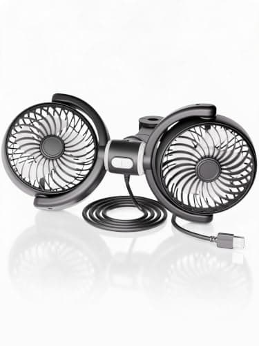 USB Car Fan for Backseat, Dual Head Rear Seat Fan, 3-Speed Headrest Fan Dual Head Portable USB Fan for Car Back Seat, 3-Speed 360° Headrest Fan, No Battery, Rear Seat Airflow for Cars SUVs Trucks