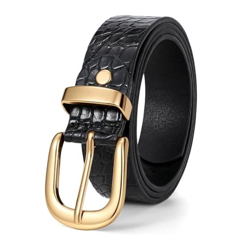 JASGOOD Women's Leather Belt for Jeans Pants, Fashion Ladies Belt for Dresses with Gold Buckle
