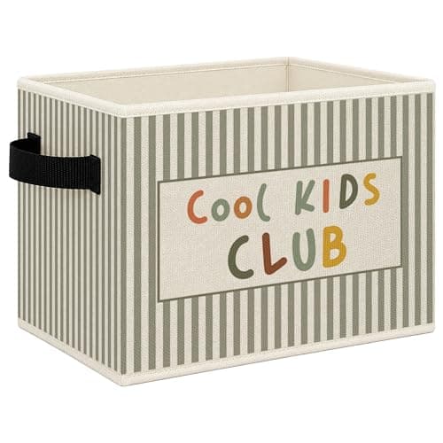 Mcehtle Boho Nursery Playroom Foldable Storage Bins Box with Handles, Cool Kids Club Striped Collapsible Toys Books Clothes Organizer Basket for Kids Nursery Room Playroom Bedroom Bathroom
