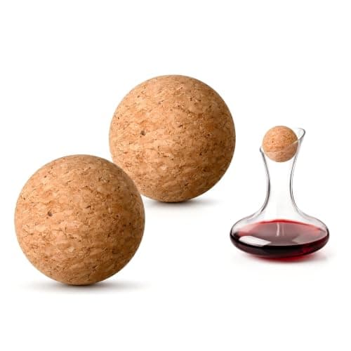 Hxcioy 2 Pieces Cork Ball Wooden Decanter Stopper for Wine Decanter, Wine Carafe Cork Ball, Reusable Seal Topper for Whiskey Champagne, Home Bar Holiday Party Gift (2.4 Inch/6.1 cm)