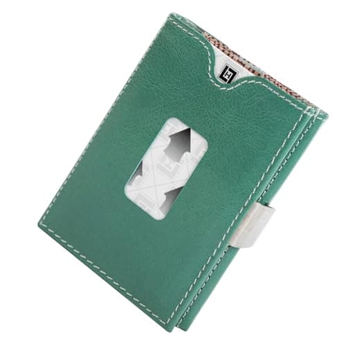 LIULIHUA LLH Leather Trifold Wallet - RFID Blocking with Stainless Steel Locking Clip Wallet, Minimalist Front Pocket RFID Blocking Credit Card Holder (Turquoise)