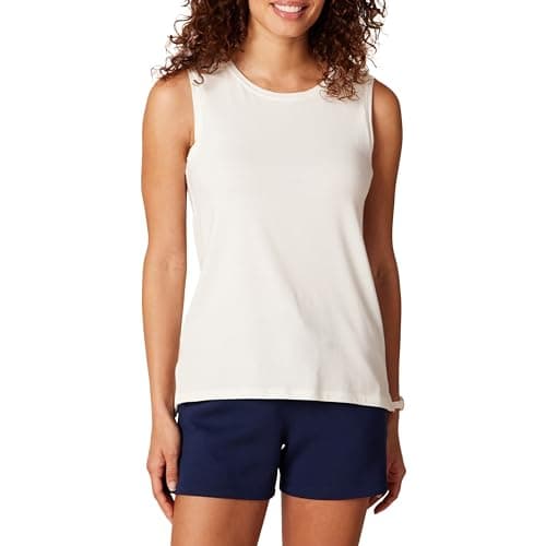 Core 10 Women's Soft Cotton Blend Full Coverage Yoga Sleeveless Tank Shirt, -White, XS (0-2)