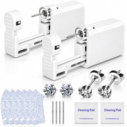 Anzero Ear Piercing Kit, Disposable Ear Piercing Gun with 5MM CZ Studs