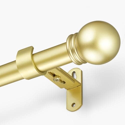 AMZSEVEN Curtain Rods for Windows 16 to 120 Inches, Curtain Rod Max Adjustable Length of 132 IN, 6/8" Diameter Drapery Rods Round Finials, Warm Gold, Pack of 1