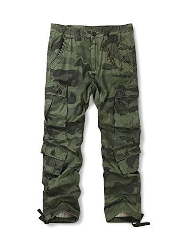 OCHENTA Camo Pants Men - Cotton Casual Military Cargo Work Tactical Combat Pants for Men with 8 Pockets Z Green 42