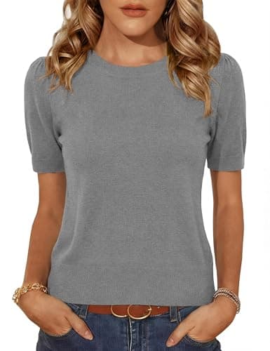 Totatuit Wool Blend Sweaters for Women Trendy Short Sleeve Crop Tops for Women Cute Shirts Summer 2026 Grey L