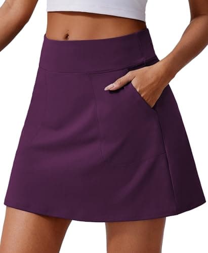 PINSPARK Women's Athletic Skorts Stretchy Golf Active Skirts Built-in Shorts A Line Tennis Skort Skirt with 4 Pockets Sun Protection, Purple 3X-Large