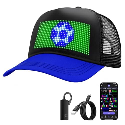 Rayhome Blue LED Baseball Hat, Bluetooth Rechargeable LED Caps with Spare Battery for Party Concert Music Festival