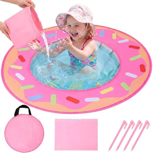 Hungdao Pop up Baby Beach Pool Portable Beach Pool for Toddler Cute Toddler Paddling Pit with Water Bag and Storage Bag for Infant Kids Boy Girl Outdoor Summer Camping Travel Vacation(Donut)