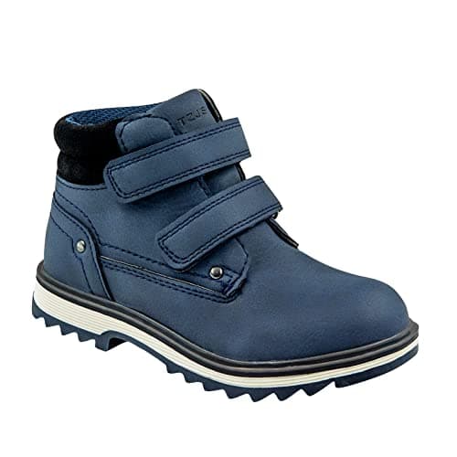 TZJS Kids' Hiking Work Boots for Boys Girls, Waterproof Outdoor Ankle Boots with Hook and Loop(Navy 10)