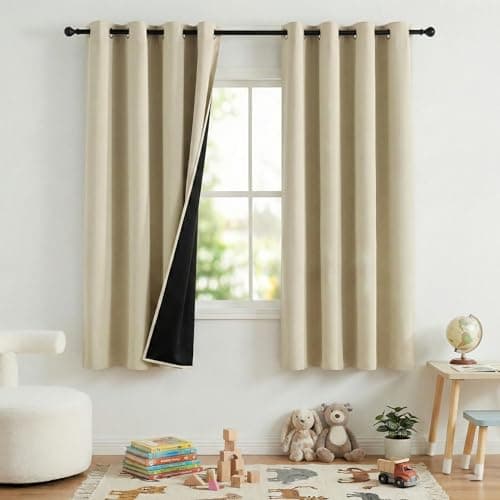 NICETOWN Cream 100% Blackout Curtains for Bedroom 63 Inch Length